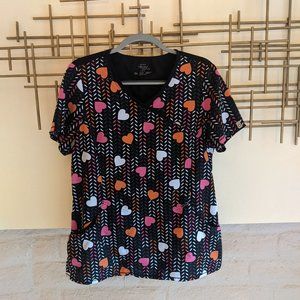 Cherokee Inifnity scrub top; pink and orange hearts